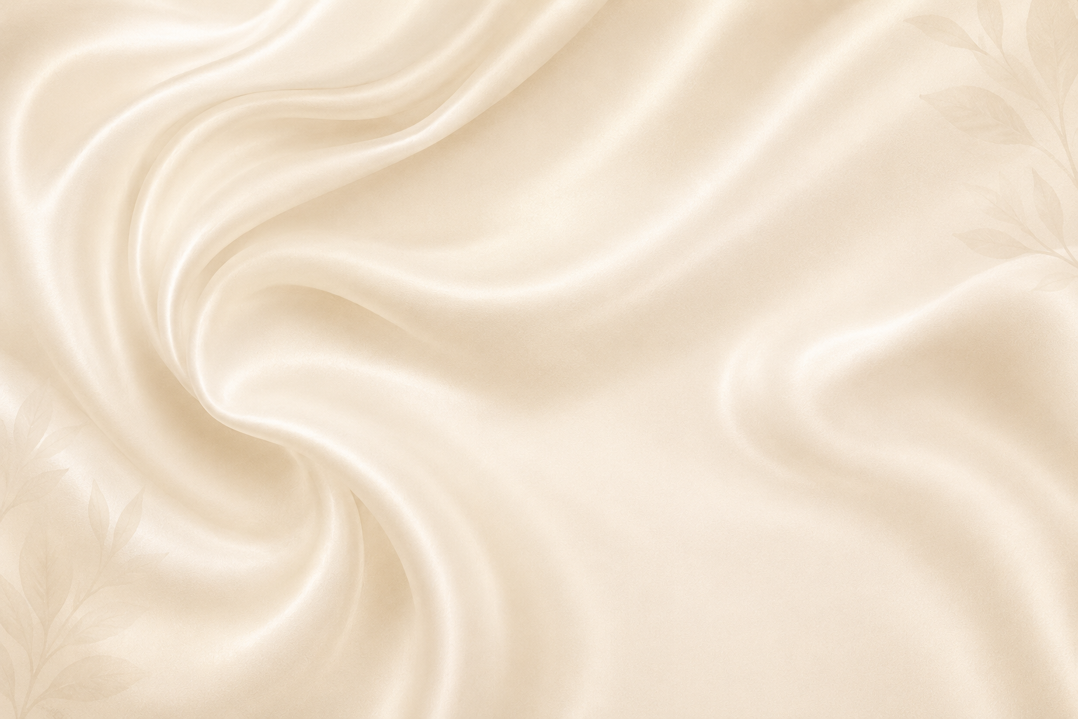 A close-up of draped satin fabric in a warm cream or ivory tone, showing soft folds and a subtle sheen.